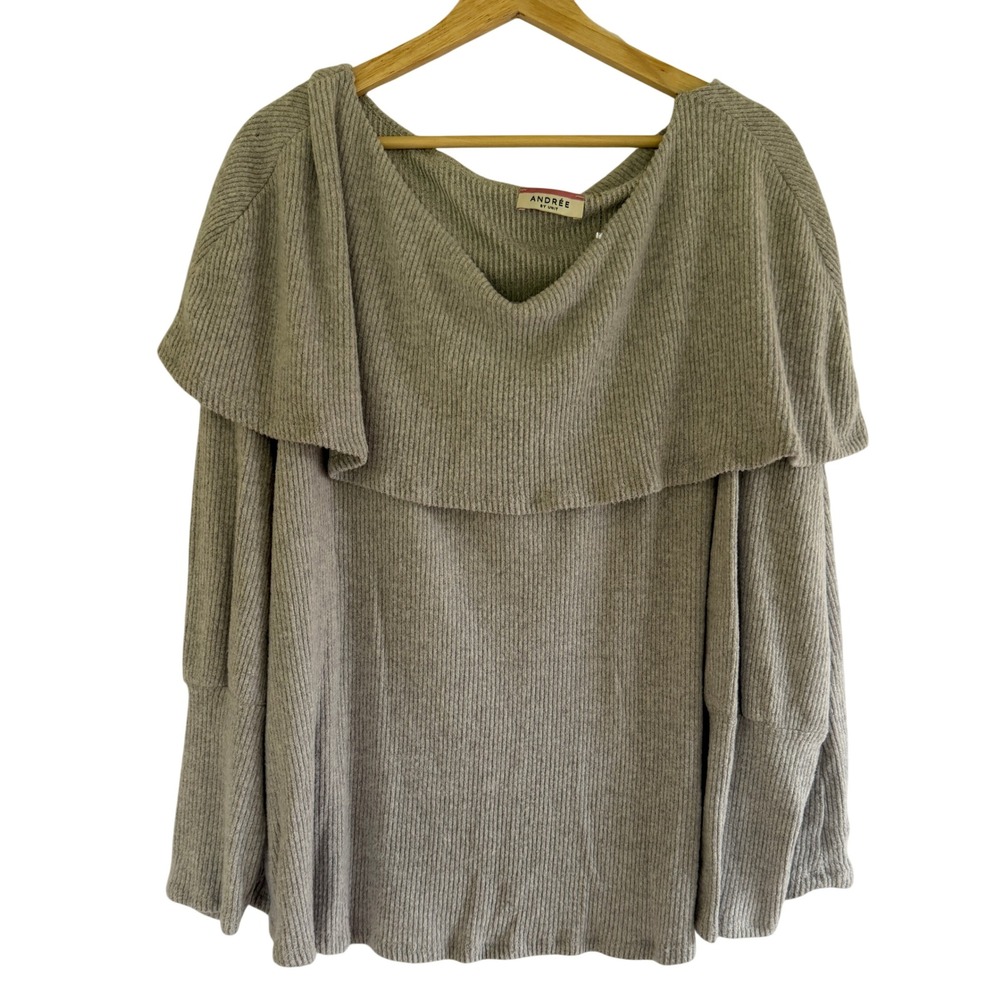 Andree By Unit Womens Heather Gray Ribbed Knit Flap Collar Top 2X P1-678-2P